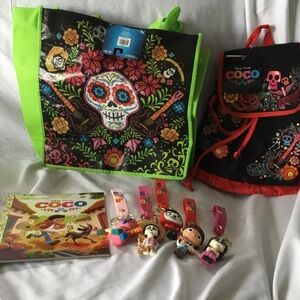 Disney Pixar Coco Backpack, tote bag, Book and 5 key rings